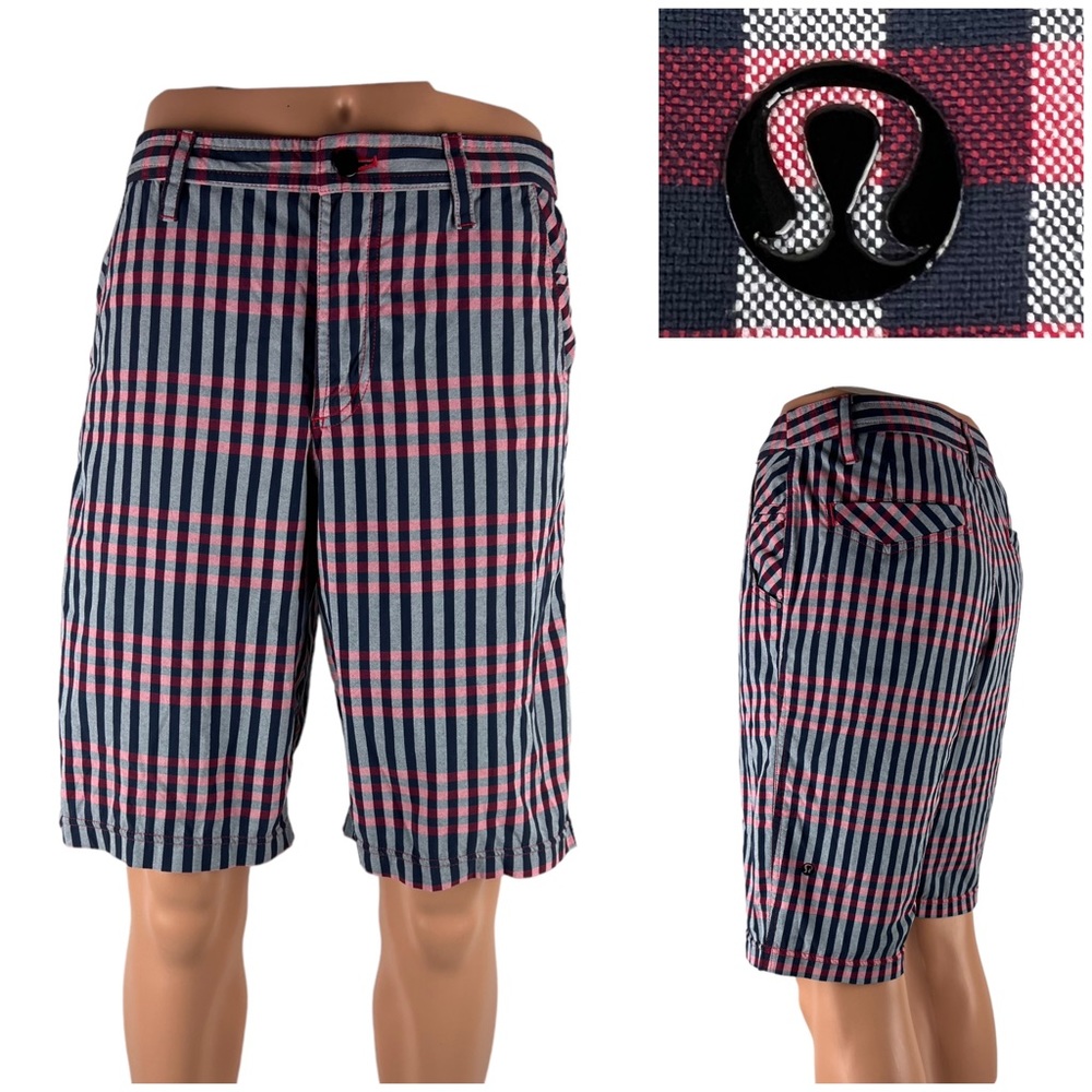 Lululemon Shorts Men 30 X 11 (actual) Blue Plaid Chino Causal Pocket Golf 32 EUC